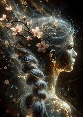 Ethereal Woman with Cherry Blossoms