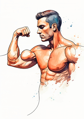 Watercolor Bodybuilder Flexing