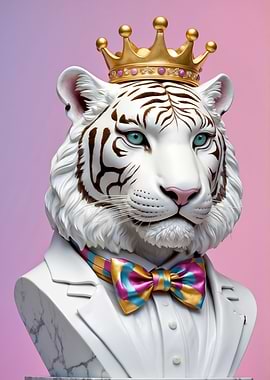 Regal White Tiger Bust with Crown