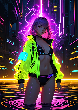 Cyberpunk Girl in Neon Cityscape