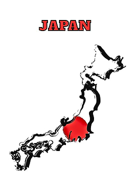 Japan Map Brush Stroke Art