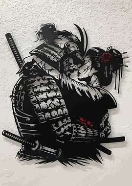 Samurai and Geisha Silhouette Art