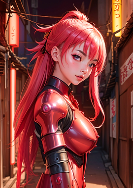 Anime Girl in Red Armor