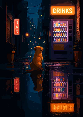 Dog in Rainy City Alley