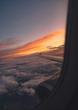 Airplane view at sunset