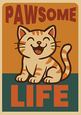 Pawsome Life Cat Cartoon Poster