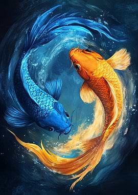 Blue and Gold Koi Fish