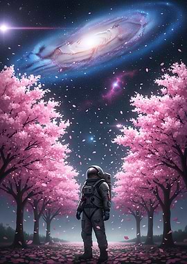 Astronaut Under Sakura Skies