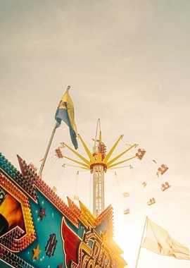 Carnival Ride with Flags and Lights