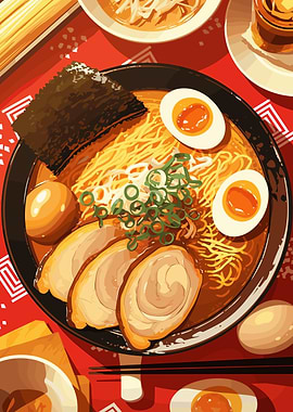 Delicious Ramen Bowl Illustration