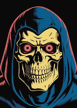 Hooded Skull with Red Eyes