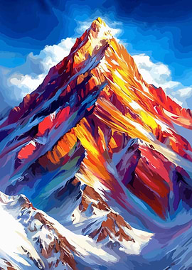 Colorful Mountain Peak Painting