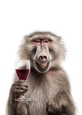 Baboon with Wine Glass