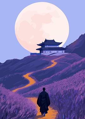 Japanese Temple Under the Moon