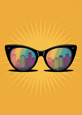 Cityscape Reflection in Sunglasses Pop Art
