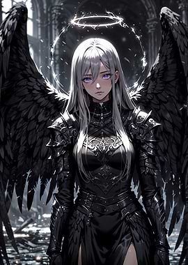 Dark Angel with Halo and Wings