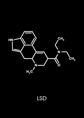 LSD Molecule Structure on Black Background