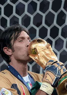 Buffon kissing the World Cup trophy