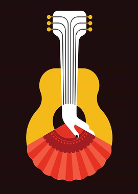 Guitar, Hand, and Fan Illustration