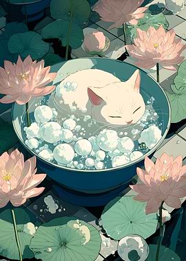 Cat in Lotus Pond