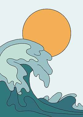 Stylized Wave and Sun Illustration