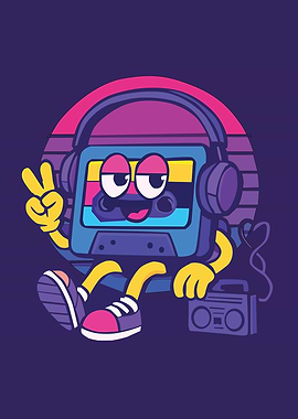 Cartoon Cassette Tape with Headphones