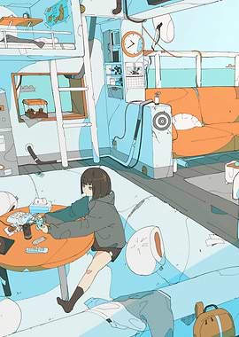 Anime Girl in Room Illustration