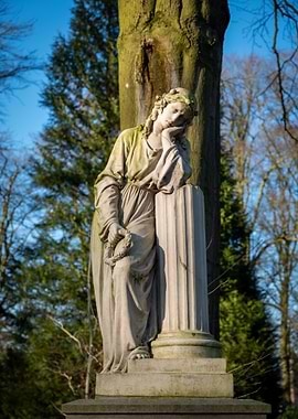 Pensive Statue in a Garden Setting