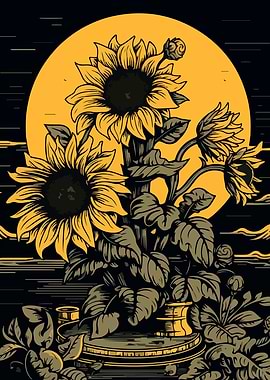 Sunflowers with Moon Digital Art