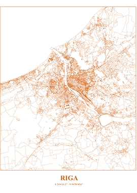 Riga City Map - Orange Lines