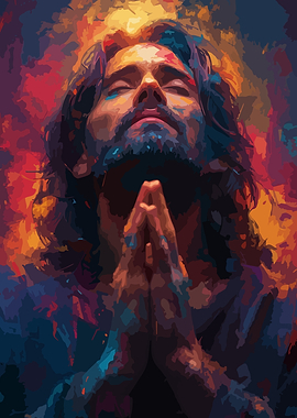 Praying Man Portrait with Colorful Background