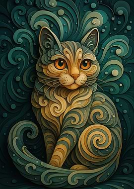 Stylized Cat Portrait with Swirls