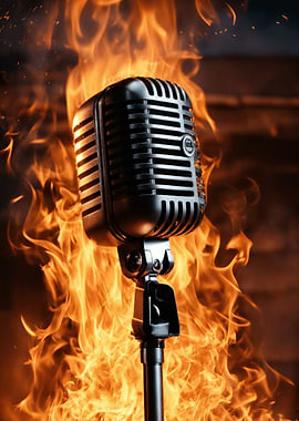 Microphone engulfed in flames