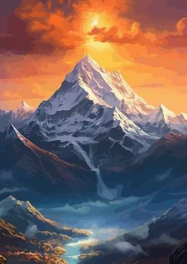 Mountain Peak at Sunset Painting