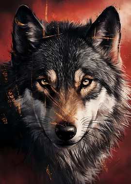 Wolf Portrait with Golden Accents