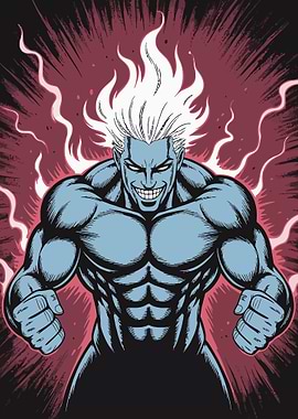 Muscular Blue Man with White Hair