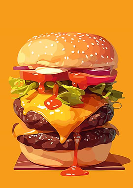 Delicious Double Cheeseburger Illustration