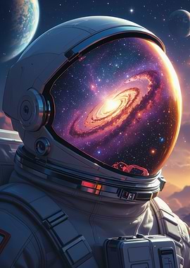 Astronaut with Galaxy Reflection