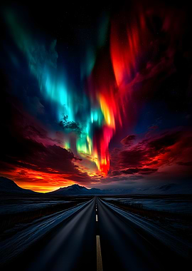 Aurora Borealis over a Road
