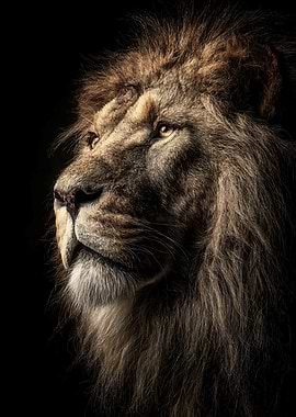 Lion Majestic Portrait on Black Background
