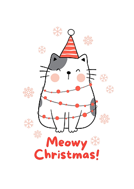 Meowy Christmas Cat with Santa Hat