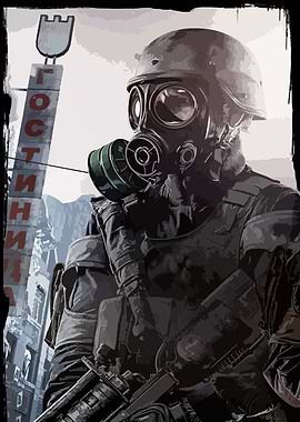 Post-Apocalyptic Soldier with Gas Mask