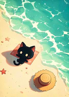 Cute Black Cat Beach Day