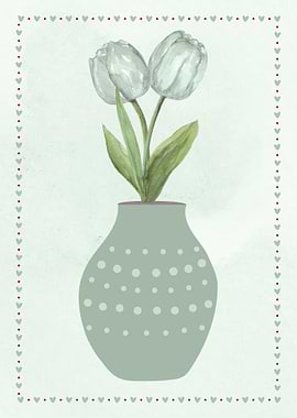 Watercolor Tulips in Vase Illustration