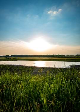 Sunset over a tranquil landscape