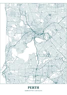 Perth City Map Teal