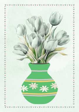 Tulips in Green Vase Illustration