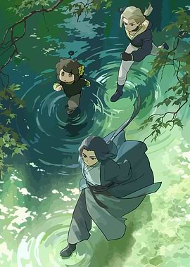 Anime Characters Running on Water Surface