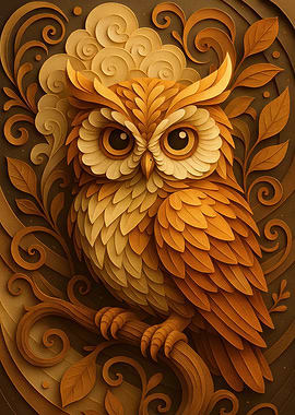 Stylized Golden Owl Illustration