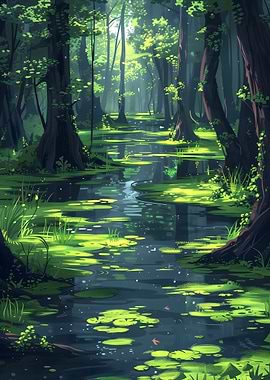 Lush Green Swamp Landscape
